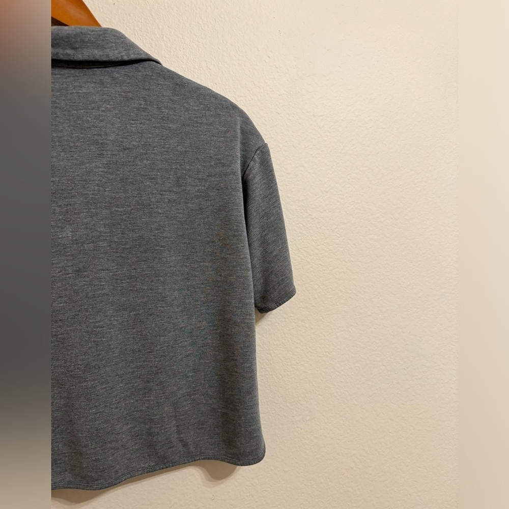 Theory Women’s Short Sleeve Crop Polo Shirt Tee Top Soft Viscose Jersey Grey P - Picture 4 of 11
